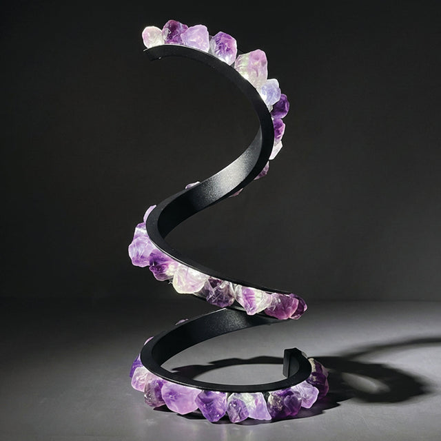 Gleneagles - (Grey Frame) Spiral Earth LED Lamp - Purple Fluorite