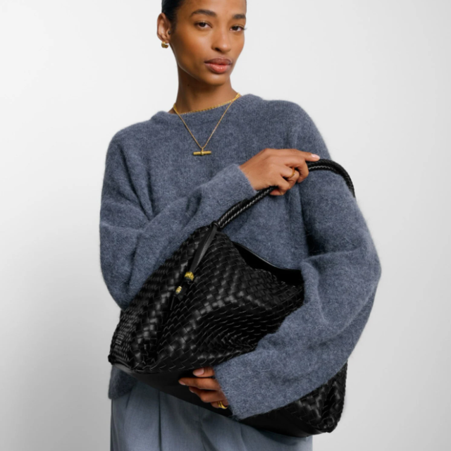 Katie Loxton woven black handbag with gold-tone hardware
