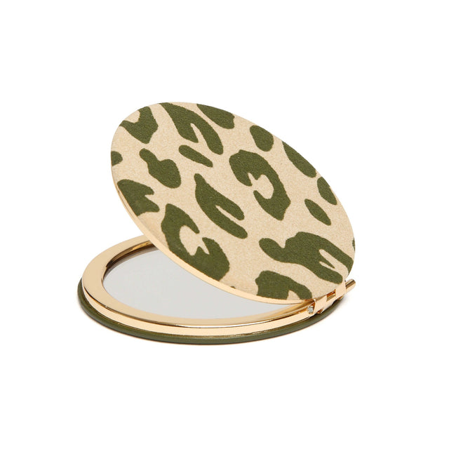 Alice Wheeler Round Compact Mirror - Olive Leopard