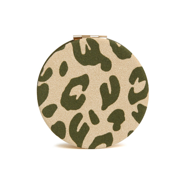 Alice Wheeler Round Compact Mirror - Olive Leopard