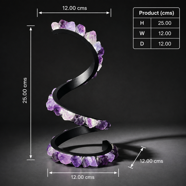 Purple Fluorite spiral LED crystal lamp with illuminated gemstone design