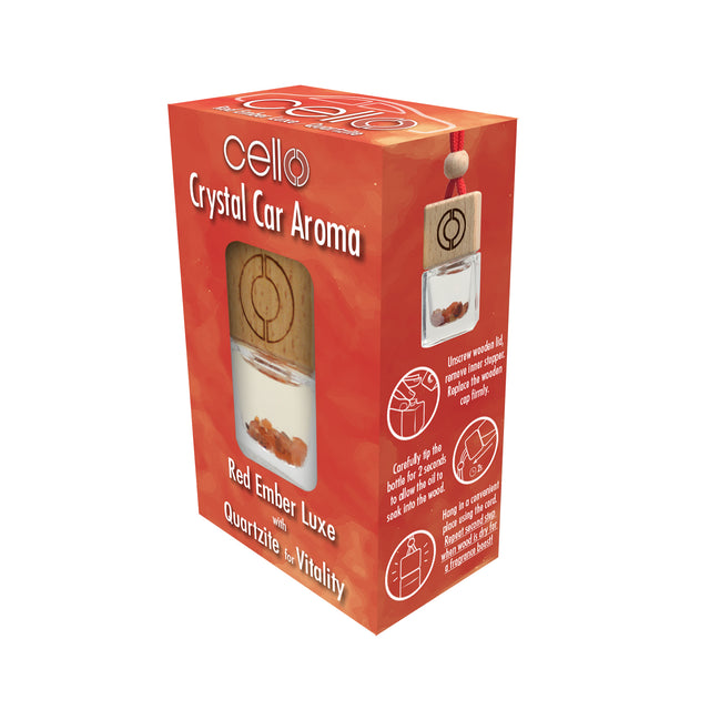 Red Ember car air freshener with elegant quartz crystal detail