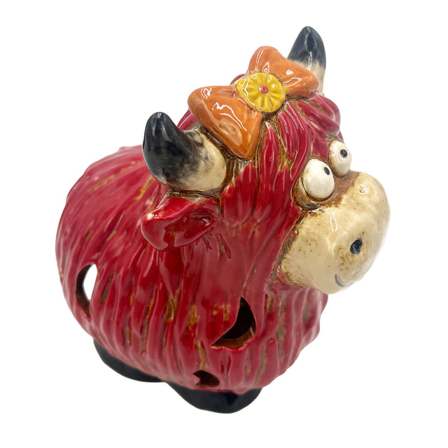 Redmane highland cow tealight holder rustic home decor detail