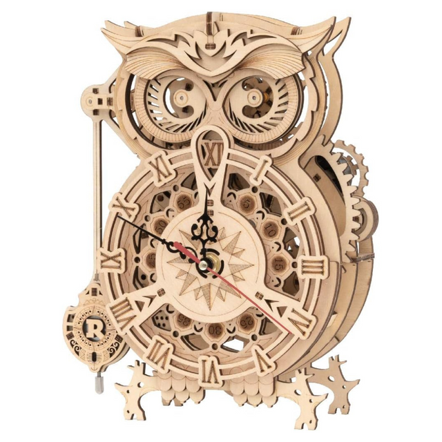 Robotime ROKR owl clock decorative model details