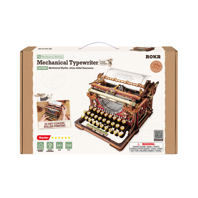 Front of the ROBOTIME ROKR Mechanical Typewriter LK703C kit box