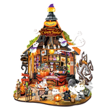 Completed Rolife Haunted Candy House DG186 miniature shop with pumpkins, ghost decorations and candy displays