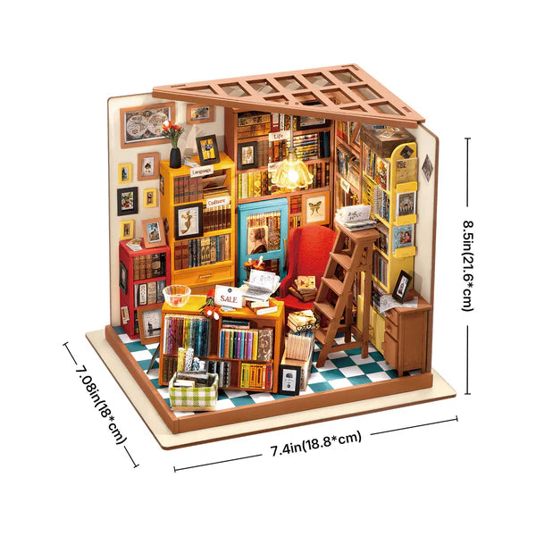 Robotime Rolife DIY library miniature with LED light dimensions
