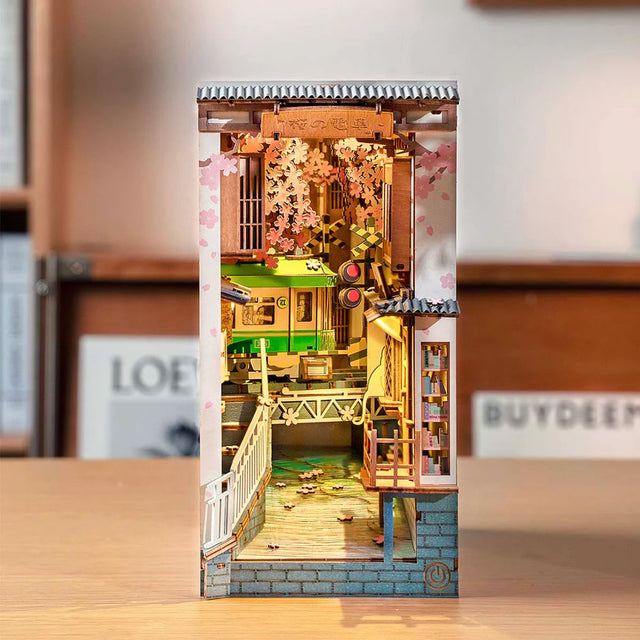 Sakura Densya miniature book nook with tram and bridge