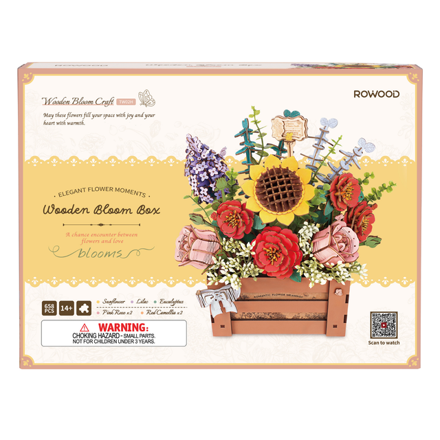 Robotime Rowood Wooden Bloom Box TW02H wooden flower kit packaging