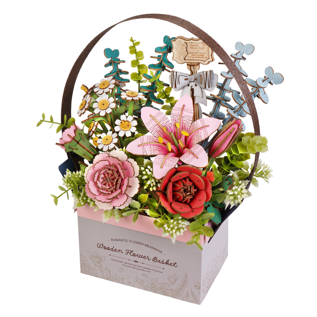 Robotime Rowood Wooden Flower Basket TW03H wooden flower kit