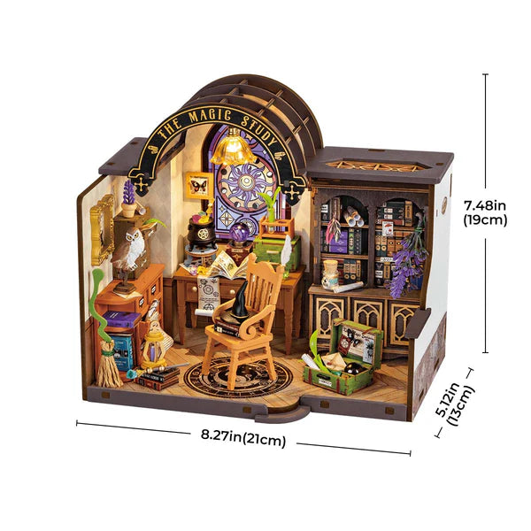Rolife kits Magic Study bookshelf detail with spell books, jars and magical accessories