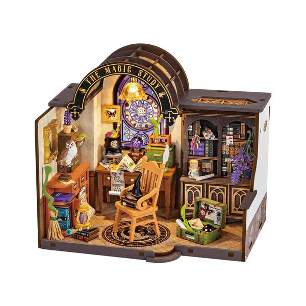 Rolife kits Magic Study DIY miniature house with wizard desk, potion shelves and detailed magical interior