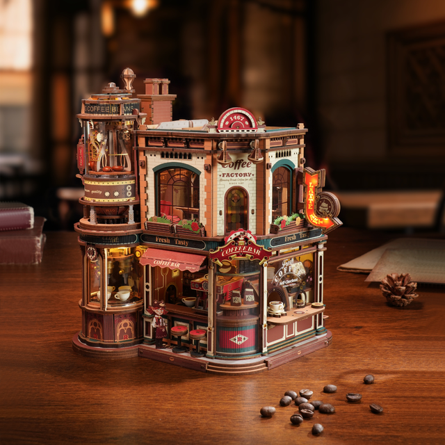 ROKR Dream Coffee Factory DIY wooden model kit