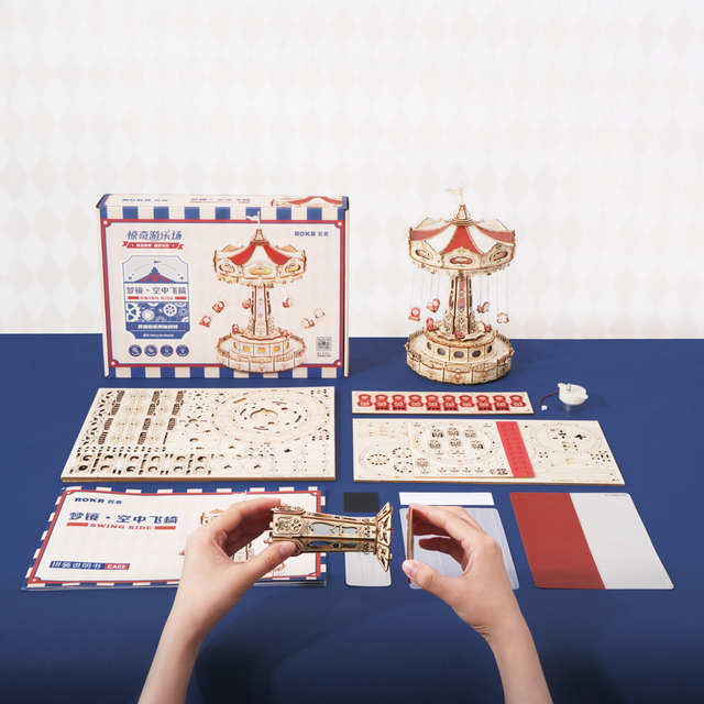 ROKR fairground swing ride music box 3D wooden puzzle for adults