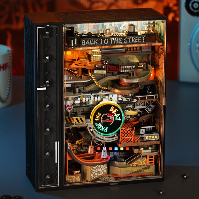 ROKR Hip Hop Street marble run with sound-responsive LED lights