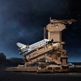 ROKR models Space Shuttle wooden model showing mechanical launch tower and shuttle in vertical lift position