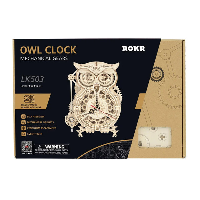 ROKR Owl Clock mechanical wooden puzzle LK503 packaging