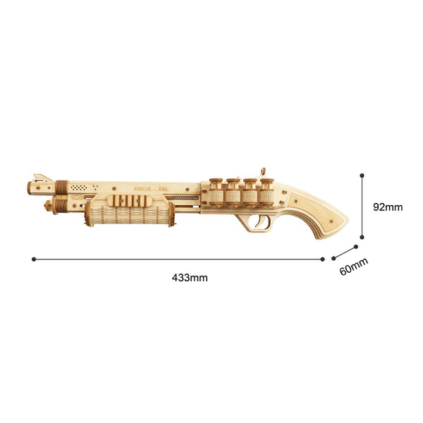 ROKR Terminator M870 wooden puzzle model kit dimensions