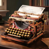 ROKR Magic Version 3D wooden typewriter puzzle displayed on a desk
