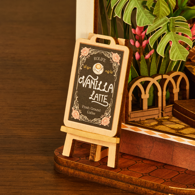 DIY book nook kit coffee shop scene Rolife model detail