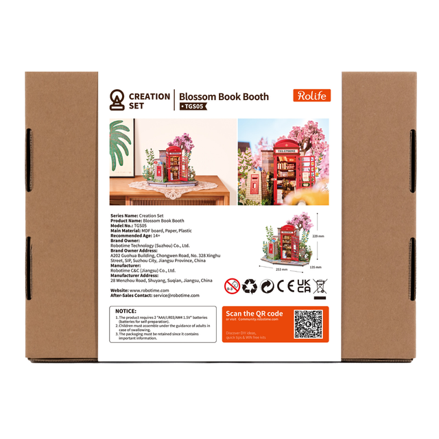 Rolife Blossom Book Booth 3D wooden puzzle DIY model kit TGS05 packaging
