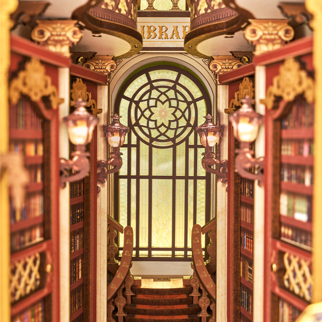 Rolife 3D puzzle Library of Wonders bookshelf insert DIY model window detail