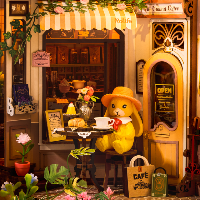Rolife Holiday Café book nook DIY model kit TGB15 detail