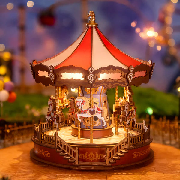 Rolife Classic Carousel wooden puzzle with lights lifestyle