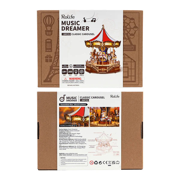 Rolife Classic Carousel wooden puzzle with lights packaging