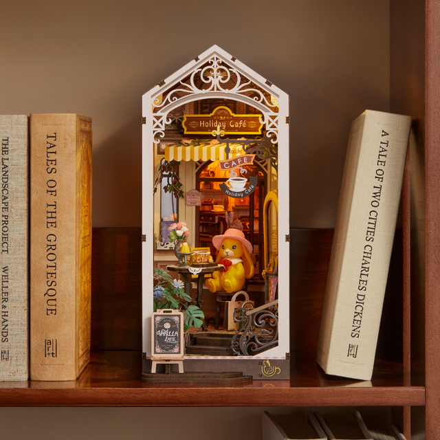 Rolife Holiday Café book nook DIY model kit TGB15 lifestyle