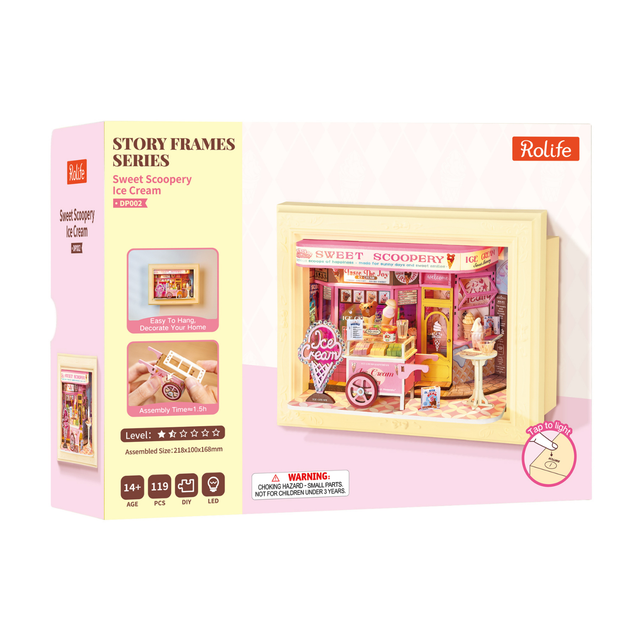 Rolife ice cream parlour DIY miniature kit with colourful pastel details