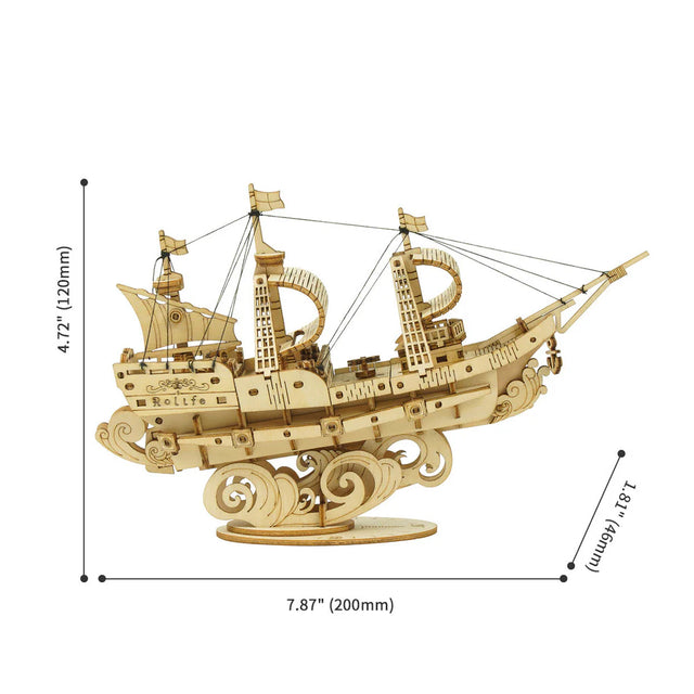 Robotime Rolife ship wooden model kit dimensions
