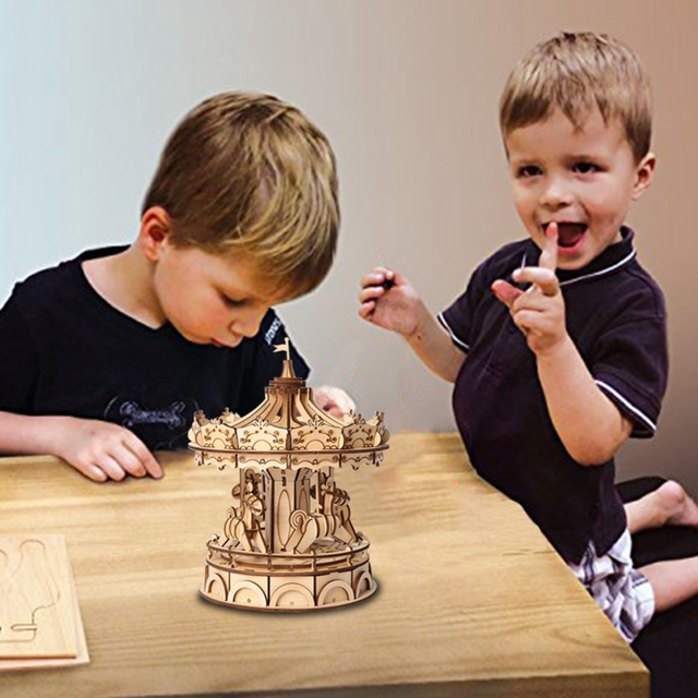 Robotime Rolife carousel DIY wooden kit lifestyle