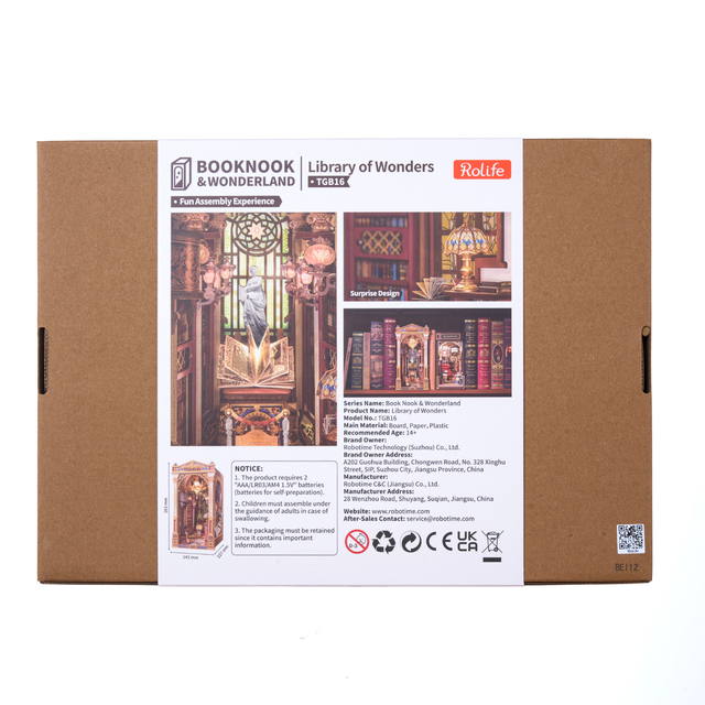 Rolife Library of Wonders book nook DIY 3D puzzle kit TGB16 packaging
