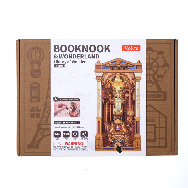 Rolife Library of Wonders book nook DIY 3D puzzle kit TGB16 packaging