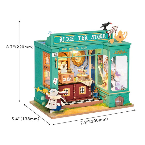 Robotime Rolife Wonderland tea shop DIY miniature dimensions