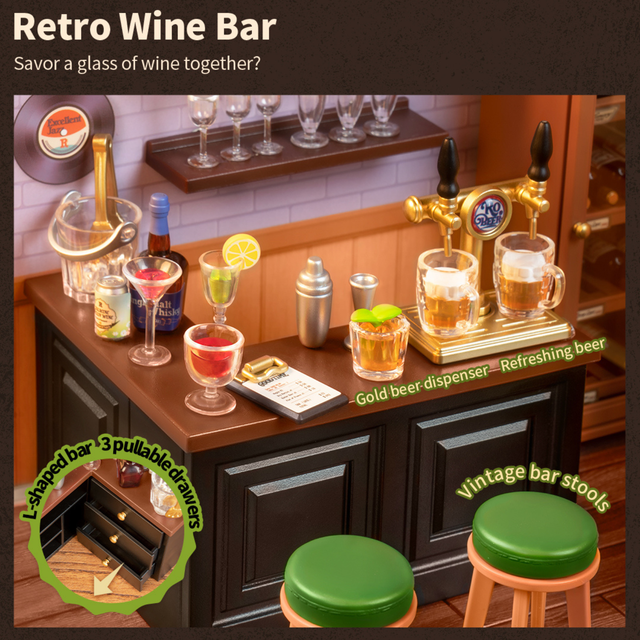 DIY miniature house kit featuring the Rolife Leisurely Cheers Bar