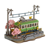 Rolife Sakura Journey 3D wooden puzzle Japanese tram model with cherry blossoms and LED lighting