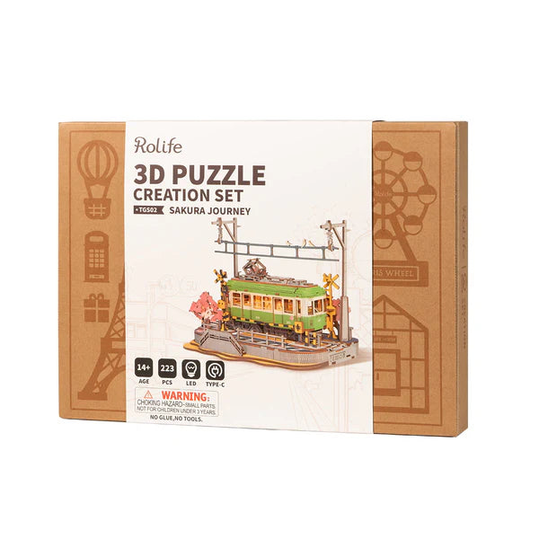 Rolife Sakura Journey DIY 3D puzzle kit with wooden parts ready for assembly