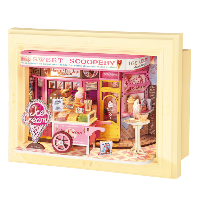 Rolife Sweet Scoopery Ice Cream wooden DIY shadow box with LED lights