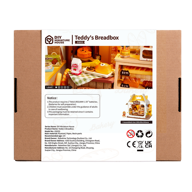 Rolife Teddy’s Breadbox DIY miniature house kit DS033 bakery packaging