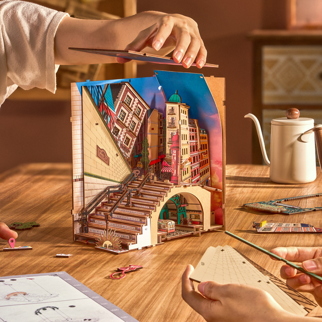 DIY book nook kit city street scene with LED lighting