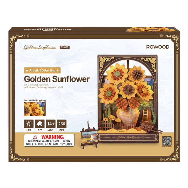 Rowood Golden Sunflower LED wooden flower wall art and night light