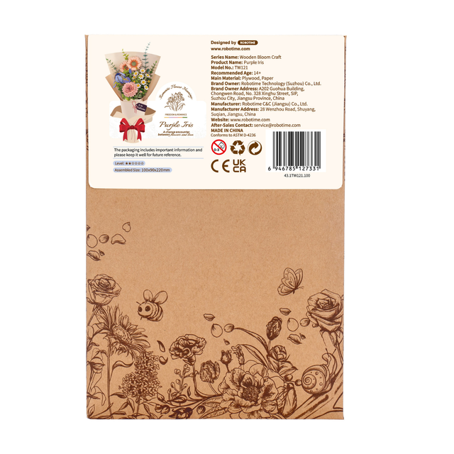Rowood purple iris wooden flower DIY kit TW121 packaging