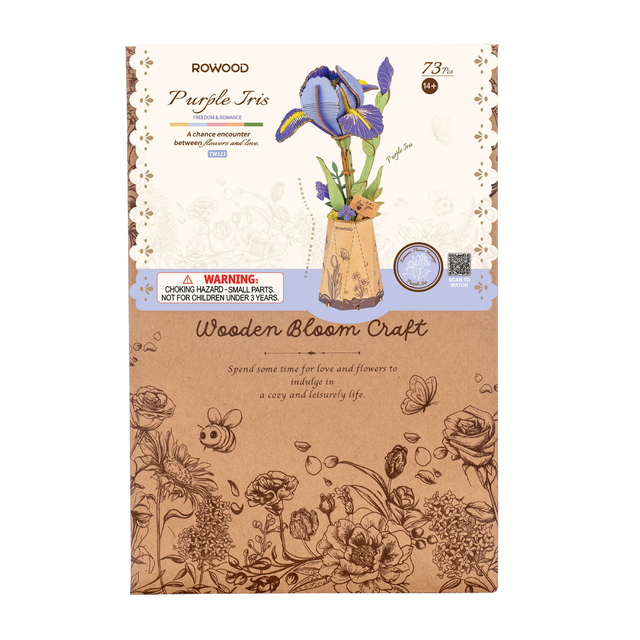 Rowood purple iris wooden flower DIY kit TW121 packaging
