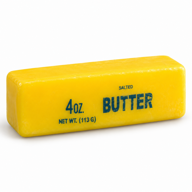 Salted butter sensory squishy toy 13cm on a white background