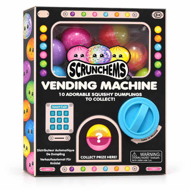Scrunchems dumpling squishy vending machine with ten colourful dumplings