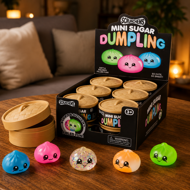 Scrunchems Mini Sugar Dumpling Squishy 5.5cm with assorted colours and rare glitter edition