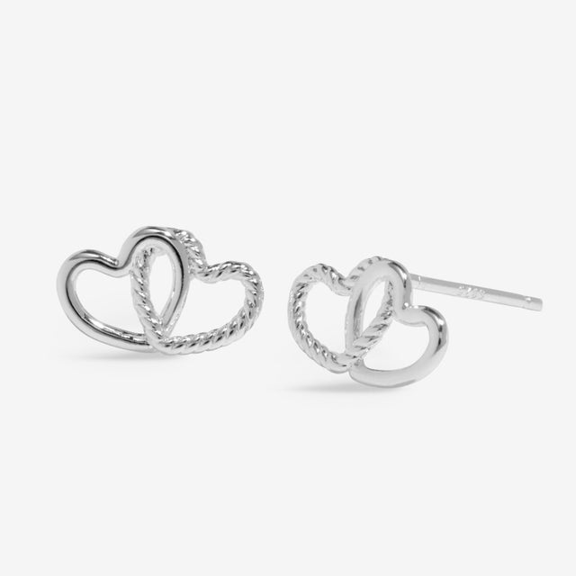 Silver double heart friendship jewellery stud earrings