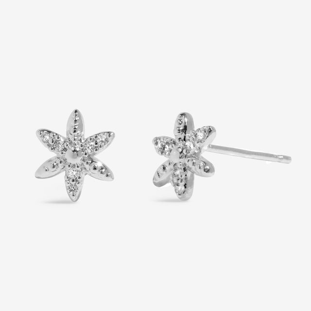 Silver flower stud earrings front view
